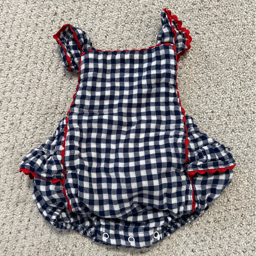Angel Dear Navy Gingham Ric-Rac Ruffle Onesie - 3M - Picture 3 of 7
